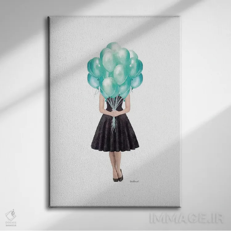تابلو دکوراتیو Teal,آدری در حال نگه داشتن بادکنک، فیروزه ای اثر آماندا گرینوود - نمای روبهرو روی دیوار