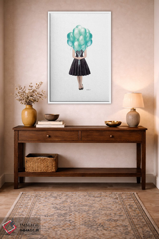 تابلو دکوراتیو Teal,آدری در حال نگه داشتن بادکنک، فیروزه ای اثر آماندا گرینوود - D1W