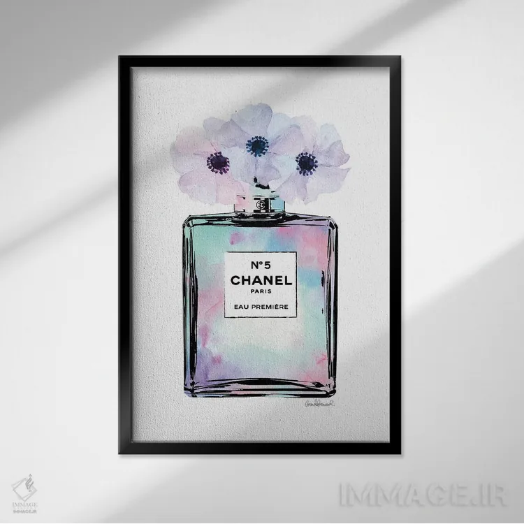 تابلو دکوراتیو Purple And Pink Perfume With Painted Flowers,عطر نعناعی… اثر آماندا گرینوود - نمای قابدار مشکی