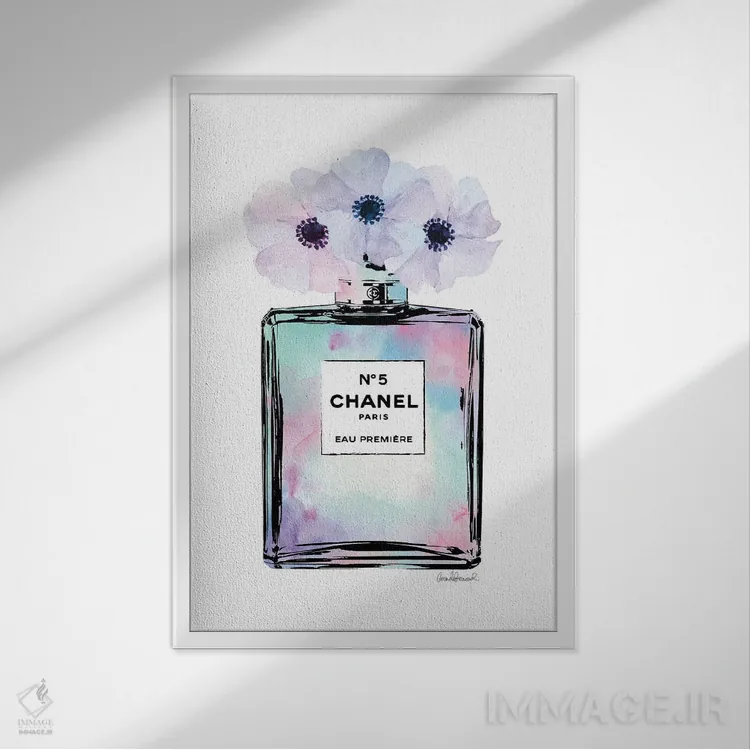 تابلو دکوراتیو Purple And Pink Perfume With Painted Flowers,عطر نعناعی… اثر آماندا گرینوود - نمای قابدار سفید