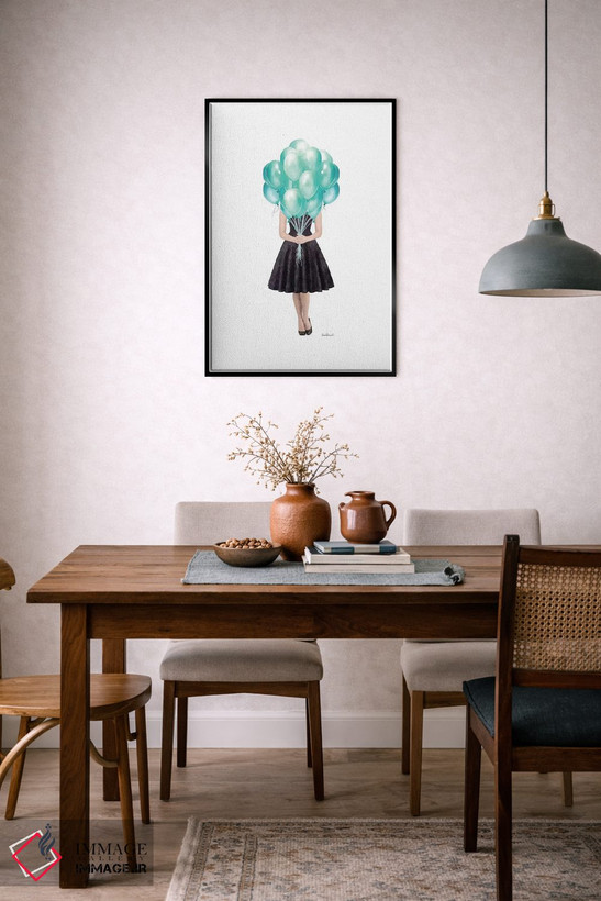 تابلو دکوراتیو Teal,آدری در حال نگه داشتن بادکنک، فیروزه ای اثر آماندا گرینوود - D5B