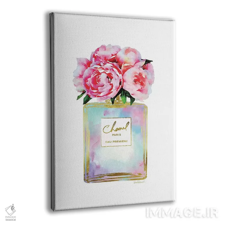 تابلو دکوراتیو Mint, Purple, And Pink Perfume With Peonies,عطر طلایی، ن… اثر آماندا گرینوود - نمای پرسپکتیو محصول