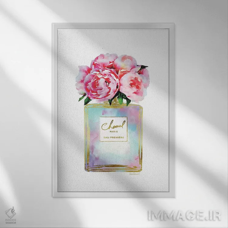 تابلو دکوراتیو Mint, Purple, And Pink Perfume With Peonies,عطر طلایی، ن… اثر آماندا گرینوود - نمای قابدار سفید