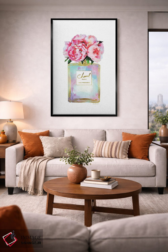 تابلو دکوراتیو Mint, Purple, And Pink Perfume With Peonies,عطر طلایی، ن… اثر آماندا گرینوود - D1B