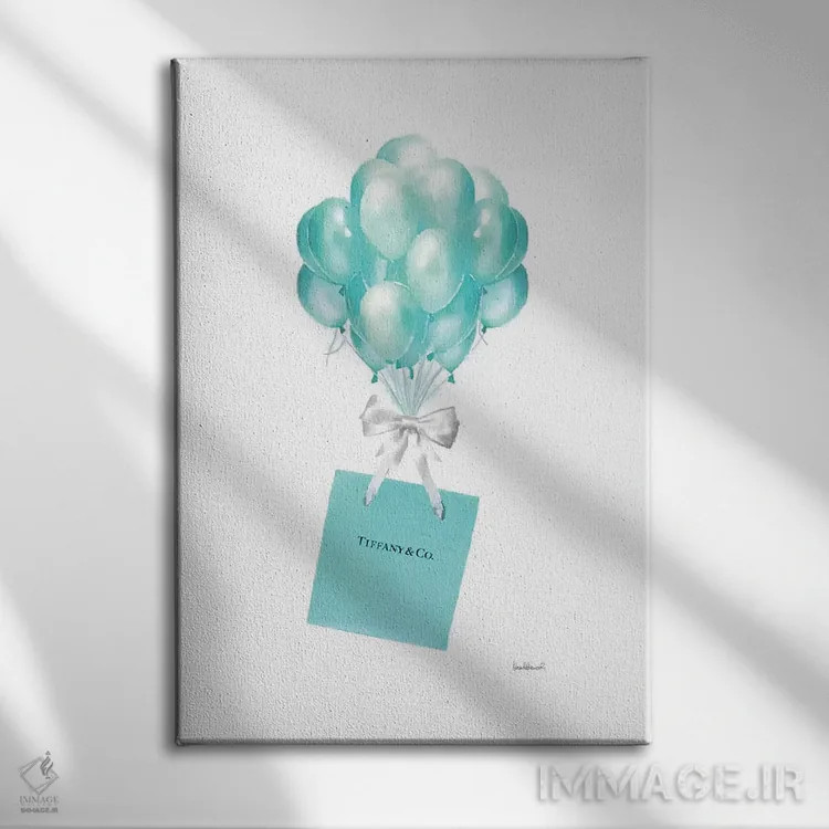 تابلو دکوراتیو Teal,بادکنک ها و کیسه های هدیه به رنگ فیروزه ای اثر آماندا گرینوود - نمای روبهرو روی دیوار