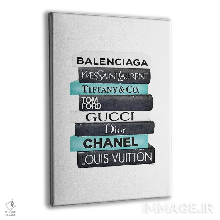 تابلو دکوراتیو White & Teal Book Stack,دسته کتاب مشکی، سفید و فیروزه ای اثر آماندا گرینوود - نمای پرسپکتیو محصول