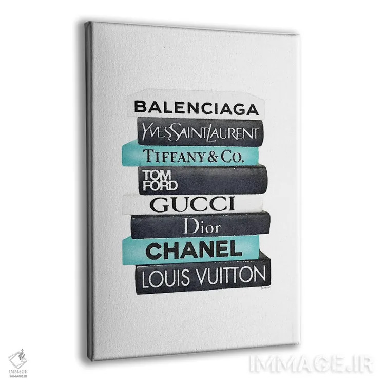 تابلو دکوراتیو White & Teal Book Stack,دسته کتاب مشکی، سفید و فیروزه ای اثر آماندا گرینوود - نمای پرسپکتیو محصول
