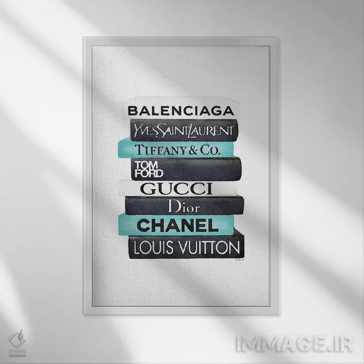 تابلو دکوراتیو White & Teal Book Stack,دسته کتاب مشکی، سفید و فیروزه ای اثر آماندا گرینوود - نمای قابدار سفید