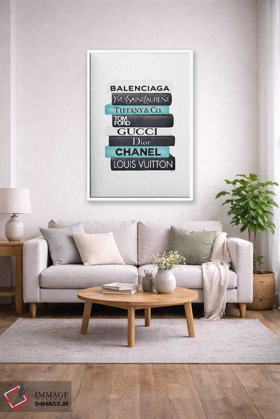 تابلو دکوراتیو White & Teal Book Stack,دسته کتاب مشکی، سفید و فیروزه ای اثر آماندا گرینوود - D1W