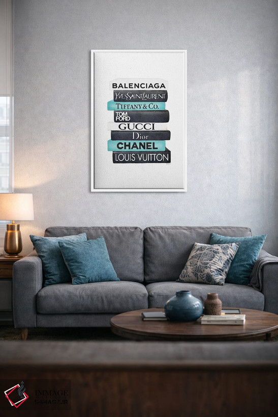 تابلو دکوراتیو White & Teal Book Stack,دسته کتاب مشکی، سفید و فیروزه ای اثر آماندا گرینوود - D2W