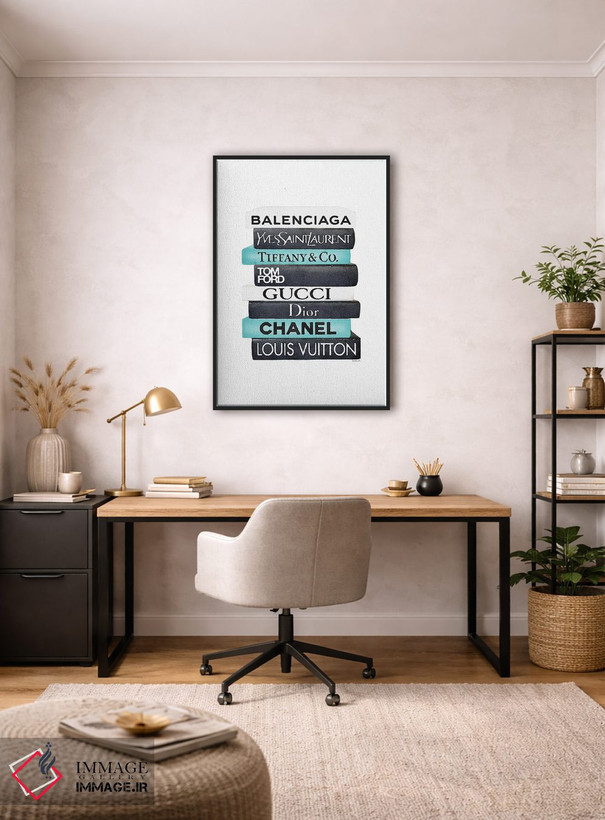 تابلو دکوراتیو White & Teal Book Stack,دسته کتاب مشکی، سفید و فیروزه ای اثر آماندا گرینوود - D3B