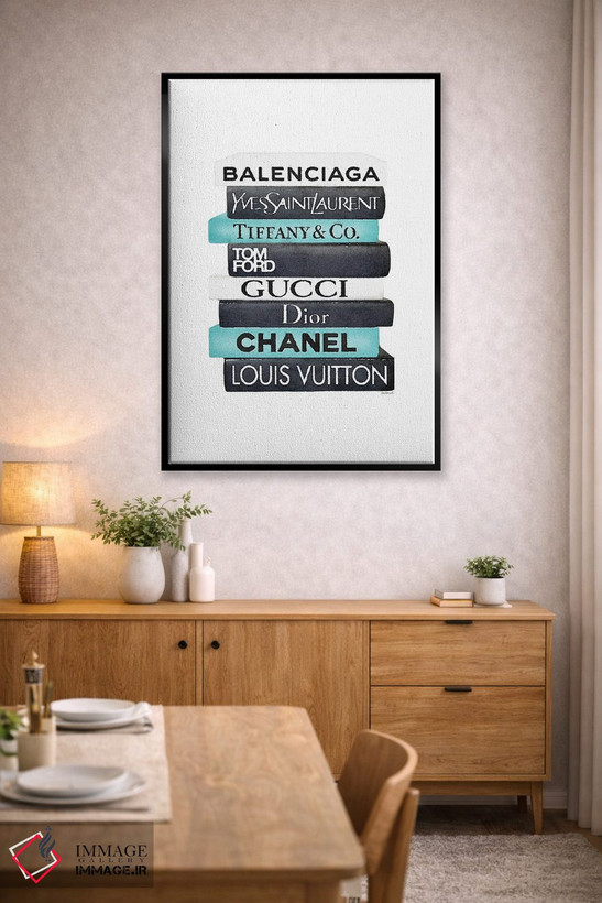 تابلو دکوراتیو White & Teal Book Stack,دسته کتاب مشکی، سفید و فیروزه ای اثر آماندا گرینوود - D4B