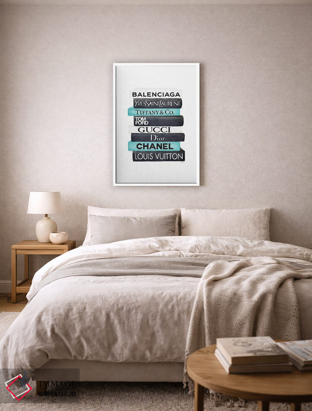 تابلو دکوراتیو White & Teal Book Stack,دسته کتاب مشکی، سفید و فیروزه ای اثر آماندا گرینوود - D5W