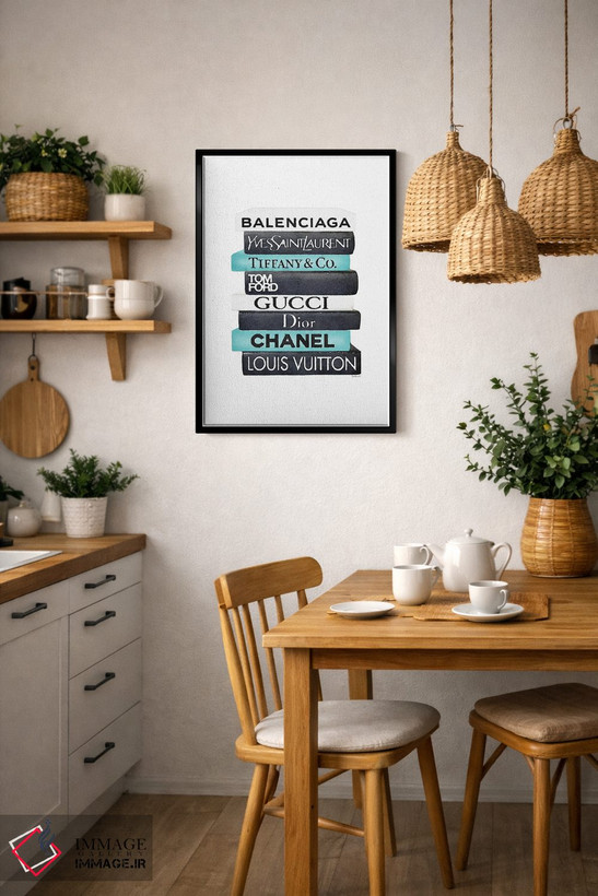 تابلو دکوراتیو White & Teal Book Stack,دسته کتاب مشکی، سفید و فیروزه ای اثر آماندا گرینوود - D6B