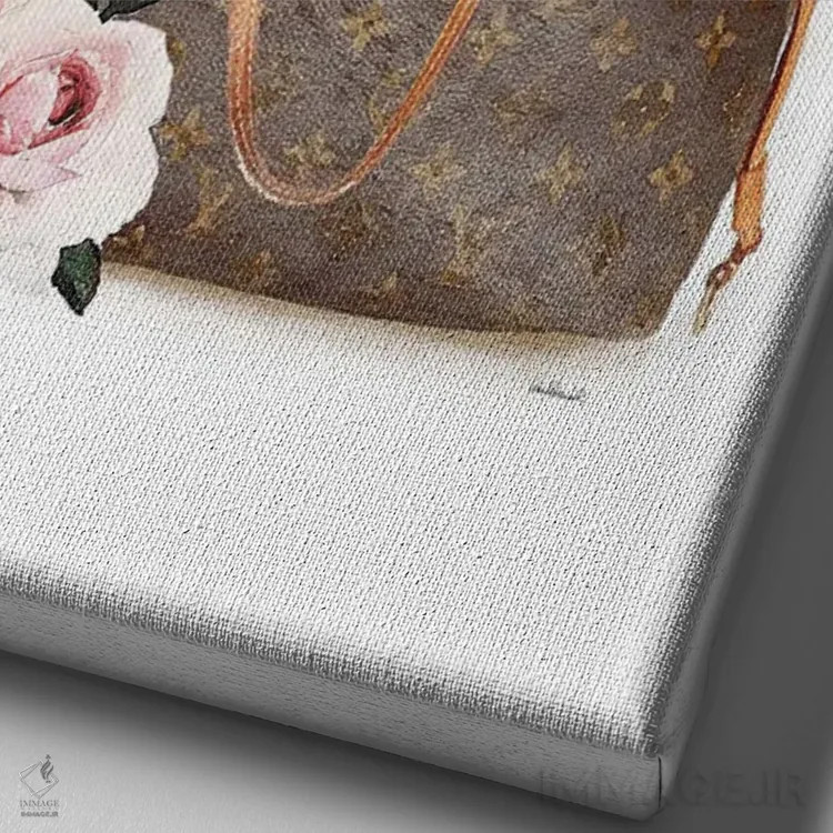 تابلو دکوراتیو کیف دوشی قهوه ای با فرنچ بولداگ خاکستری اثر آماندا گرینوود - نمای نزدیک بافت بوم