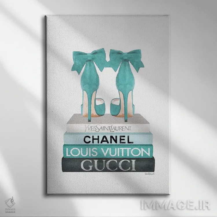 تابلو دکوراتیو Teal Shoes,کتاب های متوسط با تن فیروزه ای و کفش های فیرو… اثر آماندا گرینوود - نمای روبهرو روی دیوار