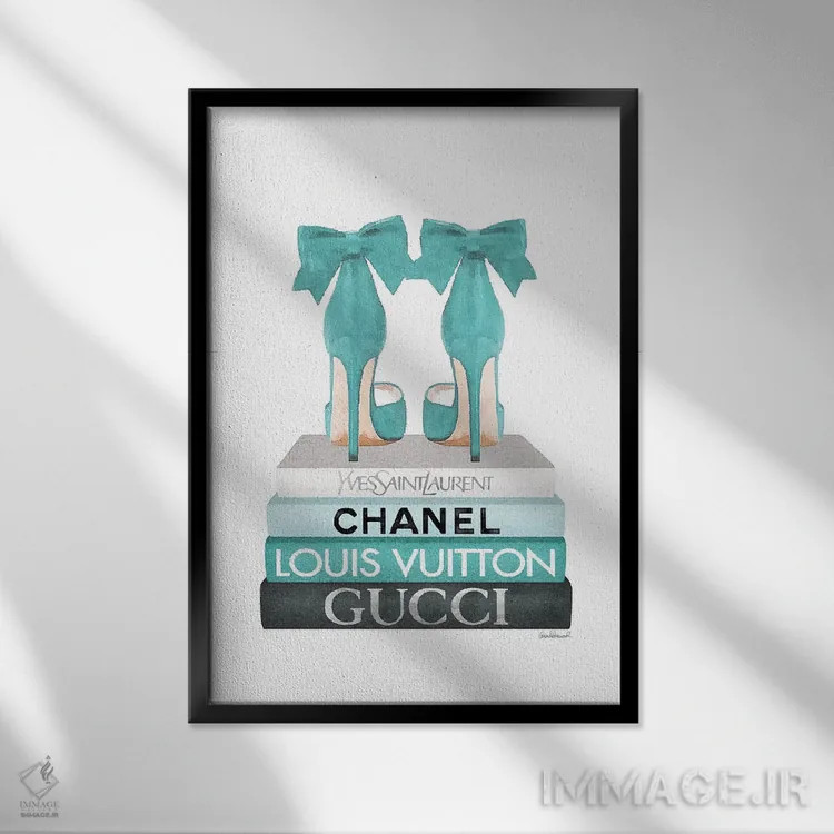 تابلو دکوراتیو Teal Shoes,کتاب های متوسط با تن فیروزه ای و کفش های فیرو… اثر آماندا گرینوود - نمای قابدار مشکی