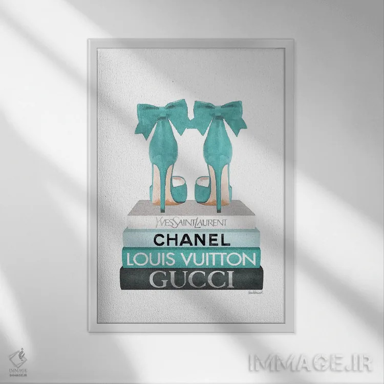تابلو دکوراتیو Teal Shoes,کتاب های متوسط با تن فیروزه ای و کفش های فیرو… اثر آماندا گرینوود - نمای قابدار سفید
