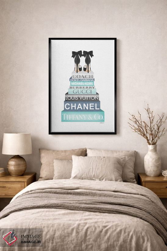 تابلو دکوراتیو Blue, Teal And Grey With Bow Shoes,کتاب های بلند، آبی، ف… اثر آماندا گرینوود - D2B