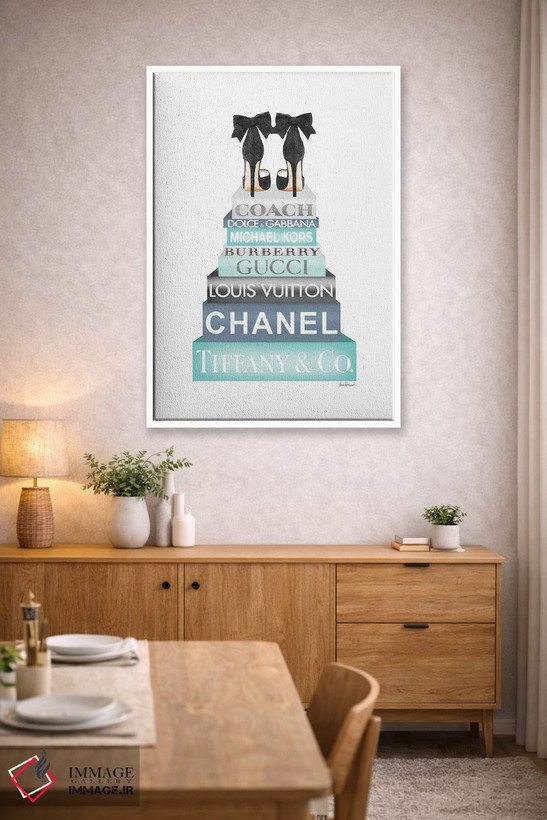 تابلو دکوراتیو Blue, Teal And Grey With Bow Shoes,کتاب های بلند، آبی، ف… اثر آماندا گرینوود - D4W