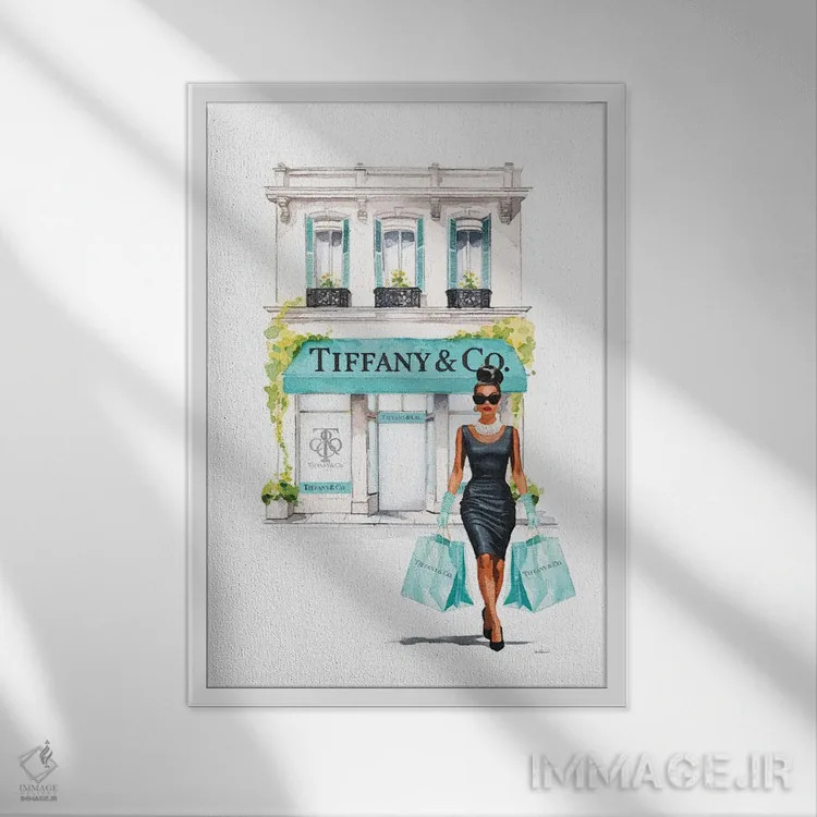 تابلو دکوراتیو خرید کردن در رنگ فیروزه ای اثر آماندا گرینوود - نمای قابدار سفید