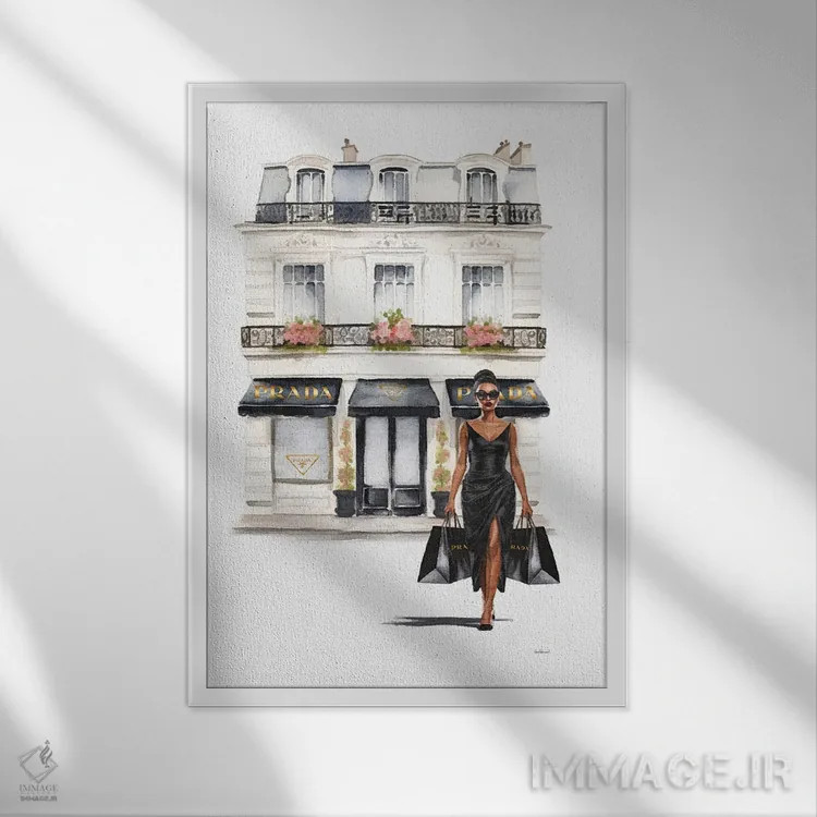 تابلو دکوراتیو خرید کردن در رنگ مشکی اثر آماندا گرینوود - نمای قابدار سفید