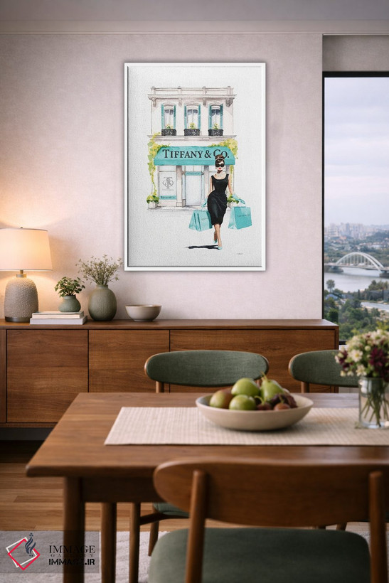 تابلو دکوراتیو خرید از ویترین فروشگاه به رنگ فیروزه ای اثر آماندا گرینوود - D6W
