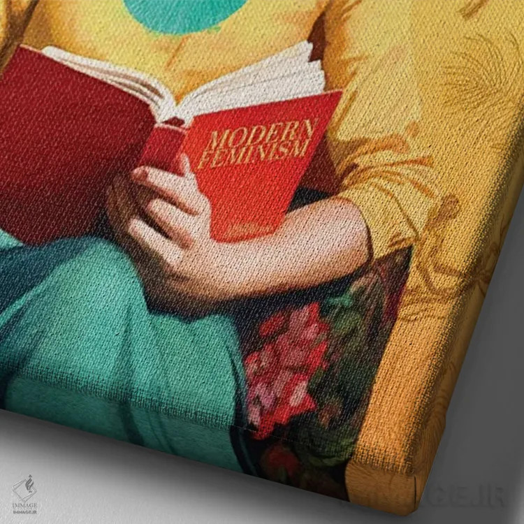 تابلو دکوراتیو فریدا در حال مطالعه اثر آماندا گرینوود - نمای نزدیک بافت بوم