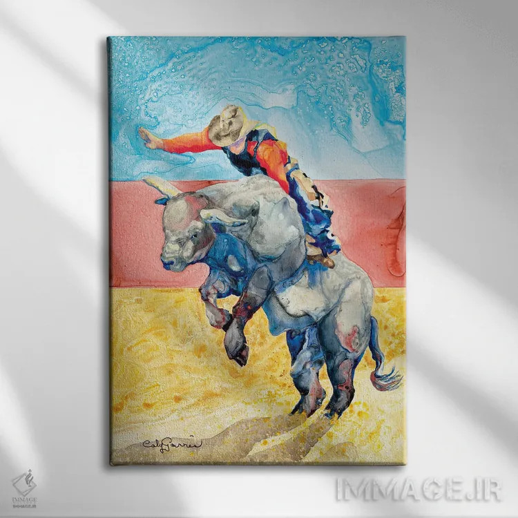 تابلو دکوراتیو سوار بر گاو اثر کالی گاریس - نمای روبهرو روی دیوار