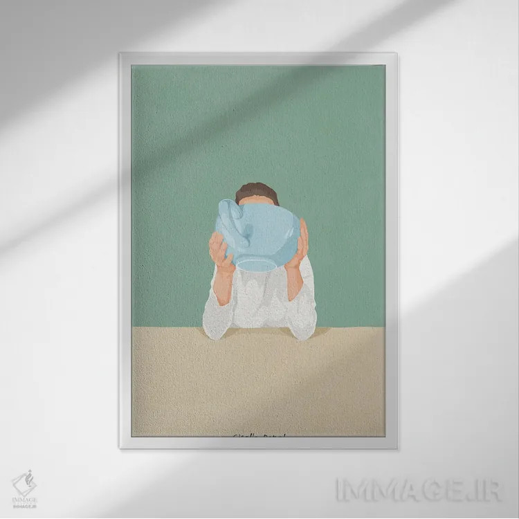 تابلو مینیمال فنجان بزرگ اثر گیسل دکل - نمای قابدار سفید