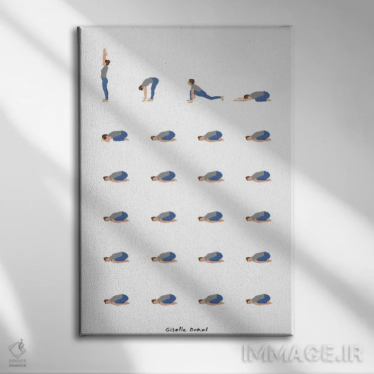 تابلو مینیمال روتین یوگا اثر گیسل دکل - نمای روبهرو روی دیوار