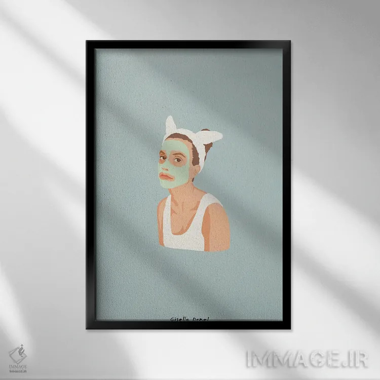 تابلو مینیمال خرگوش با ماسک صورت اثر گیسل دکل - نمای قابدار مشکی