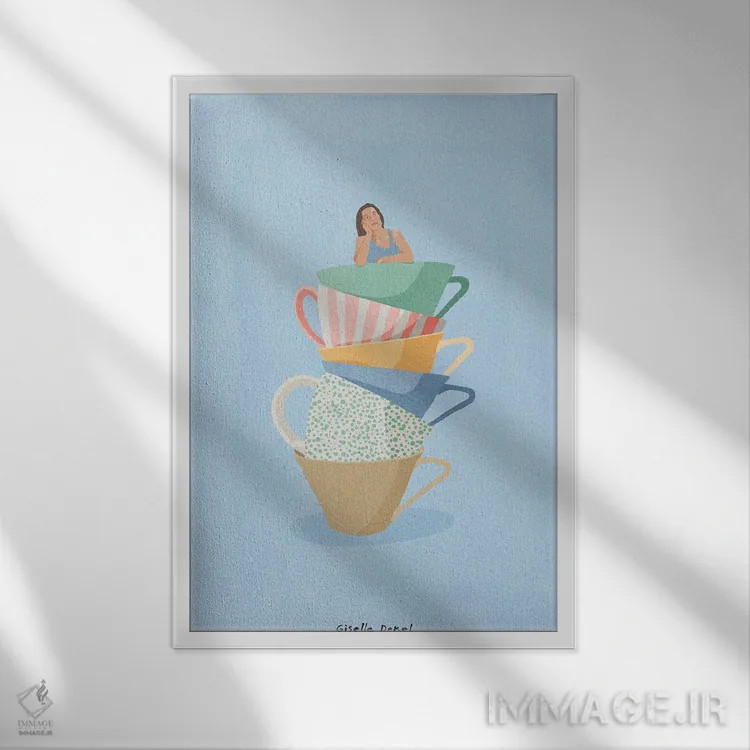 تابلو مینیمال قهوه بیش از حد اثر گیسل دکل - نمای قابدار سفید