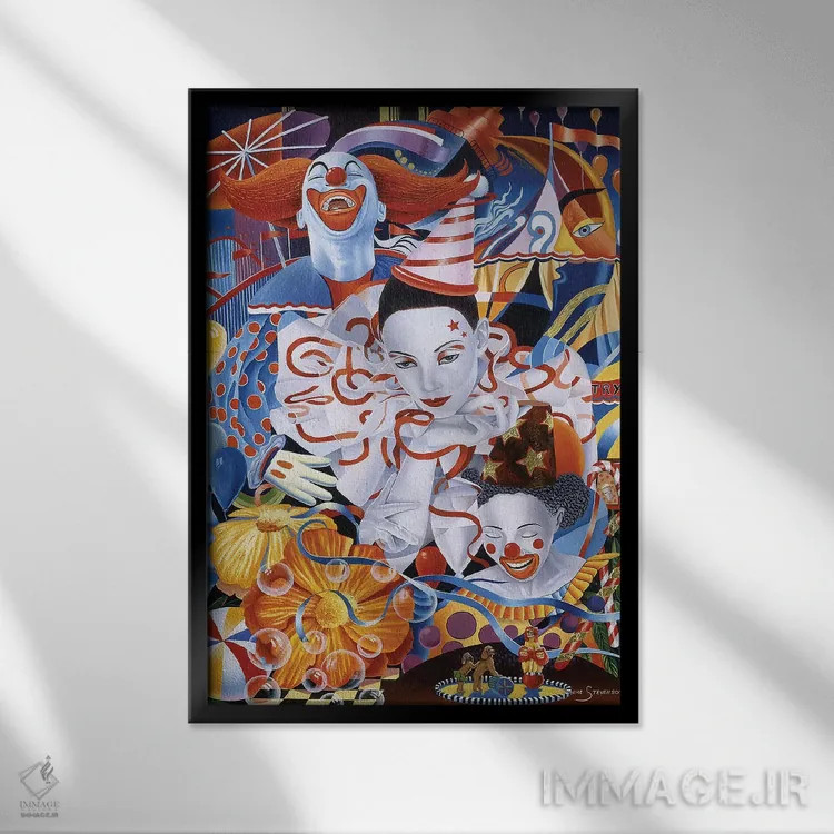 تابلو دکوراتیو یک دلقک باش اثر گرائیم استیونسون - نمای قابدار مشکی