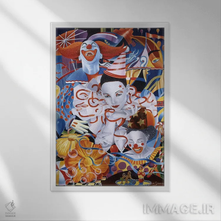 تابلو دکوراتیو یک دلقک باش اثر گرائیم استیونسون - نمای قابدار سفید