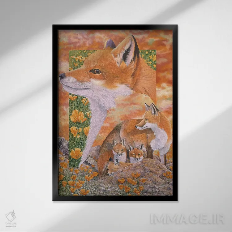 تابلو دکوراتیو روباه ها اثر گرائیم استیونسون - نمای قابدار مشکی