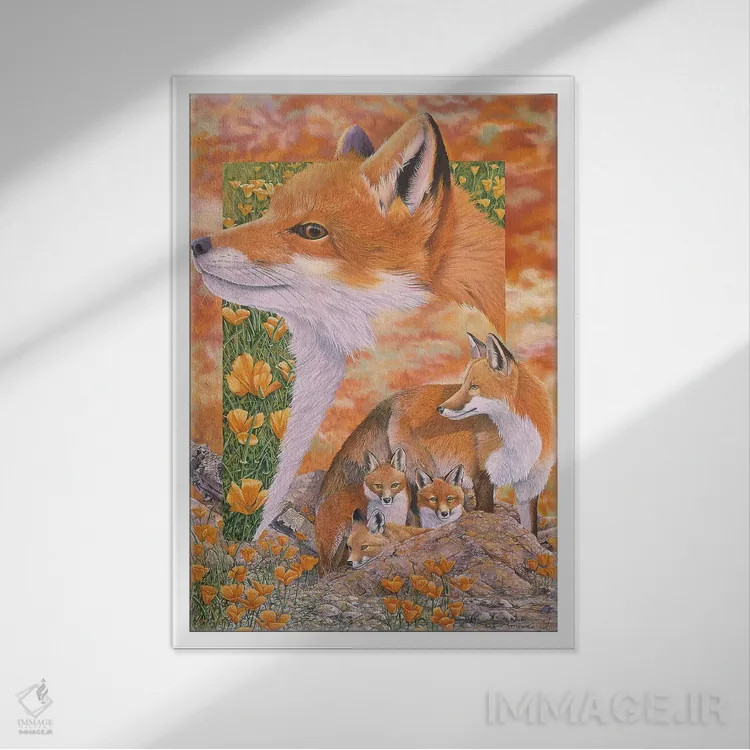 تابلو دکوراتیو روباه ها اثر گرائیم استیونسون - نمای قابدار سفید