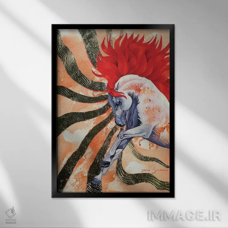 تابلو دکوراتیو اسب نر سرخ اثر گرائیم استیونسون - نمای قابدار مشکی