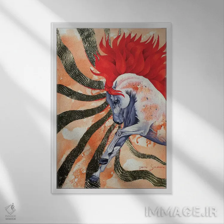 تابلو دکوراتیو اسب نر سرخ اثر گرائیم استیونسون - نمای قابدار سفید