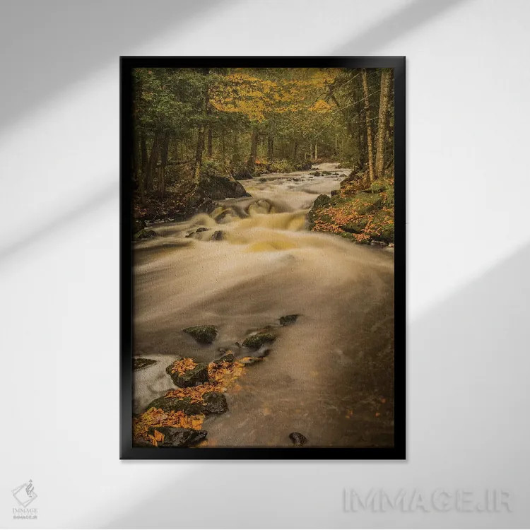 تابلو دکوراتیو Michigan, Fall Colors, Stream,آمریکا، میشیگان، رنگ های پایی… اثر جورج تئودور - نمای قابدار مشکی