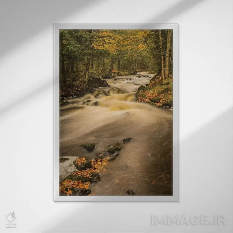 تابلو دکوراتیو Michigan, Fall Colors, Stream,آمریکا، میشیگان، رنگ های پایی… اثر جورج تئودور - نمای قابدار سفید