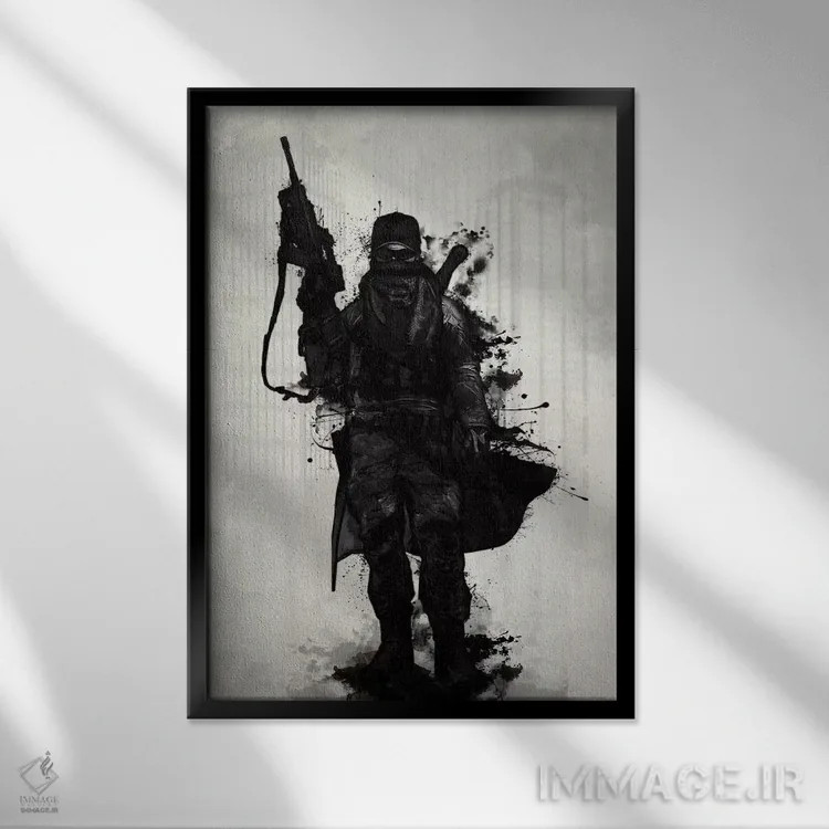 تابلو دکوراتیو جنگجوی پسا-آخرالزمانی اثر نیکلاس گوستافسون - نمای قابدار مشکی