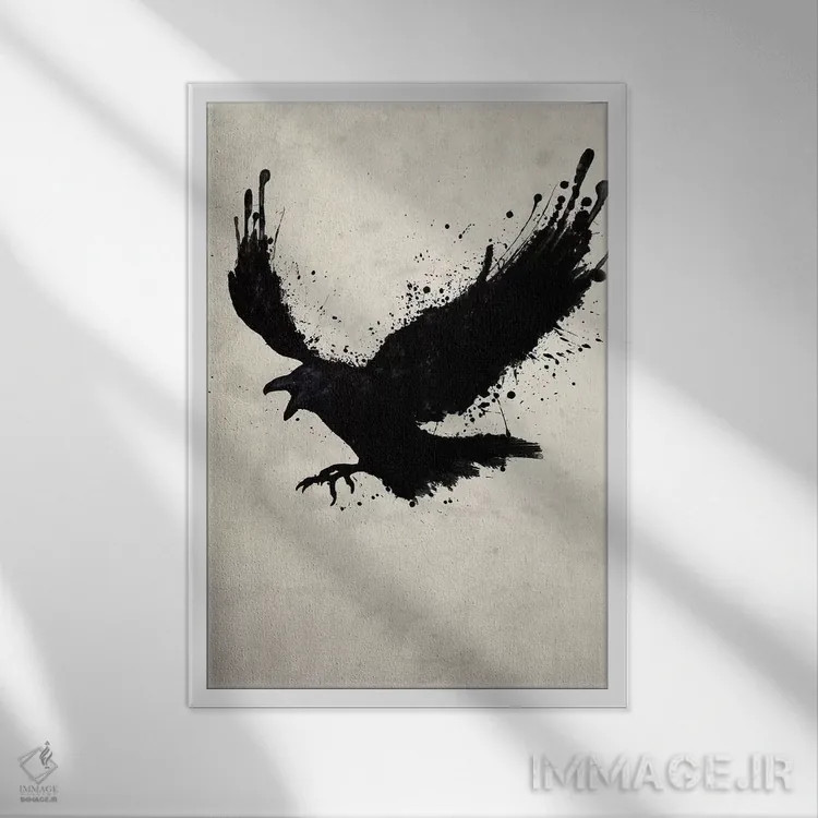 تابلو دکوراتیو کلاغ سیاه اثر نیکلاس گوستافسون - نمای قابدار سفید
