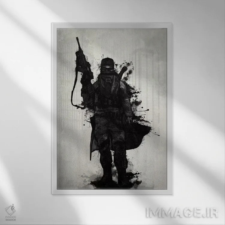 تابلو دکوراتیو جنگجوی پسا-آخرالزمانی اثر نیکلاس گوستافسون - نمای قابدار سفید