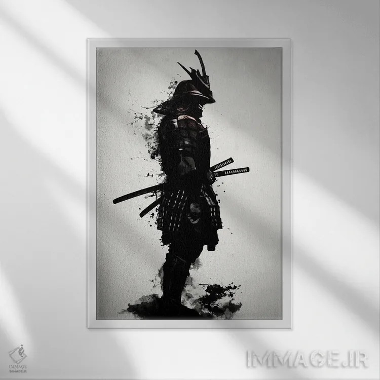 تابلو دکوراتیو سامورایی زره پوش اثر نیکلاس گوستافسون - نمای قابدار سفید