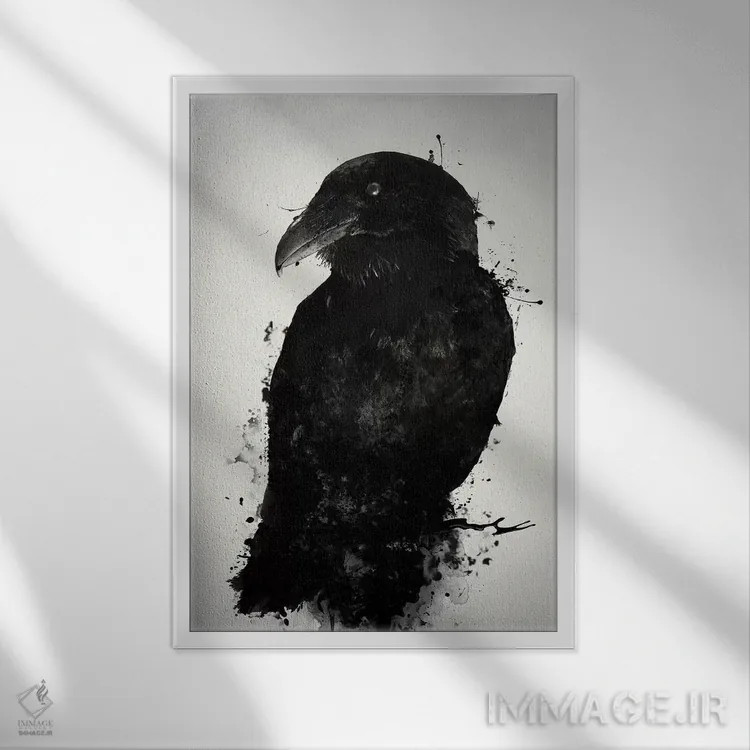 تابلو دکوراتیو کلاغ سیاه اثر نیکلاس گوستافسون - نمای قابدار سفید