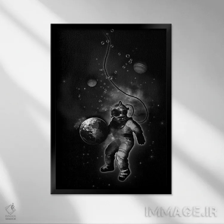 تابلو دکوراتیو غواص فضایی اعماق دریا اثر نیکلاس گوستافسون - نمای قابدار مشکی