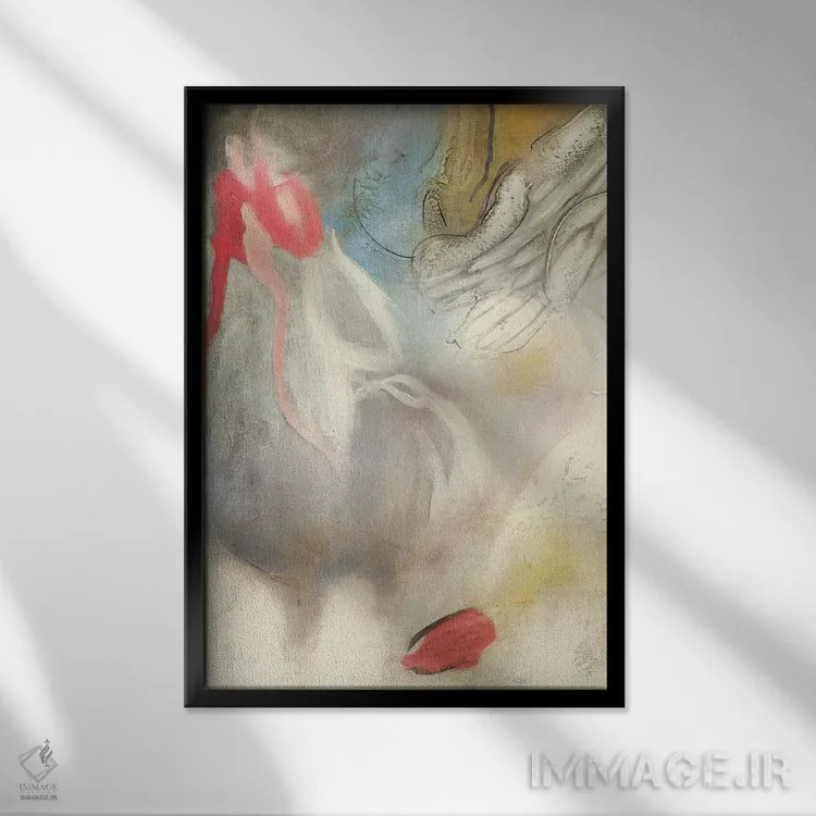 تابلو انتزاعی بخش فرشته ۱ اثر گابریلا ویارریل - نمای قابدار مشکی