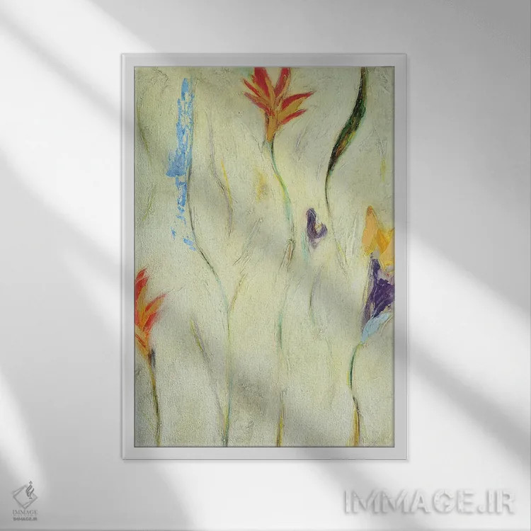تابلو انتزاعی گل ۳ اثر گابریلا ویارریل - نمای قابدار سفید