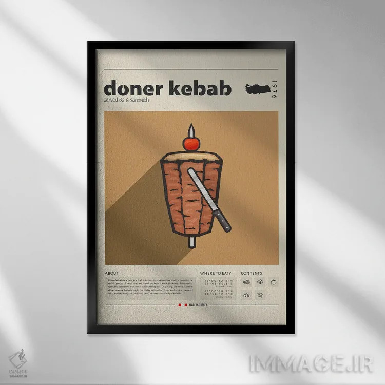 تابلو مدرن کباب ترکی اثر گاستروورلد - نمای قابدار مشکی